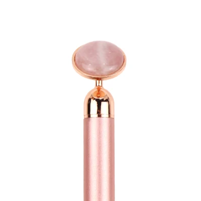 Rose Gold Massage Stick Energy Vibration Face Barra de belleza facial con disco redondo de cuarzo rosa Jade